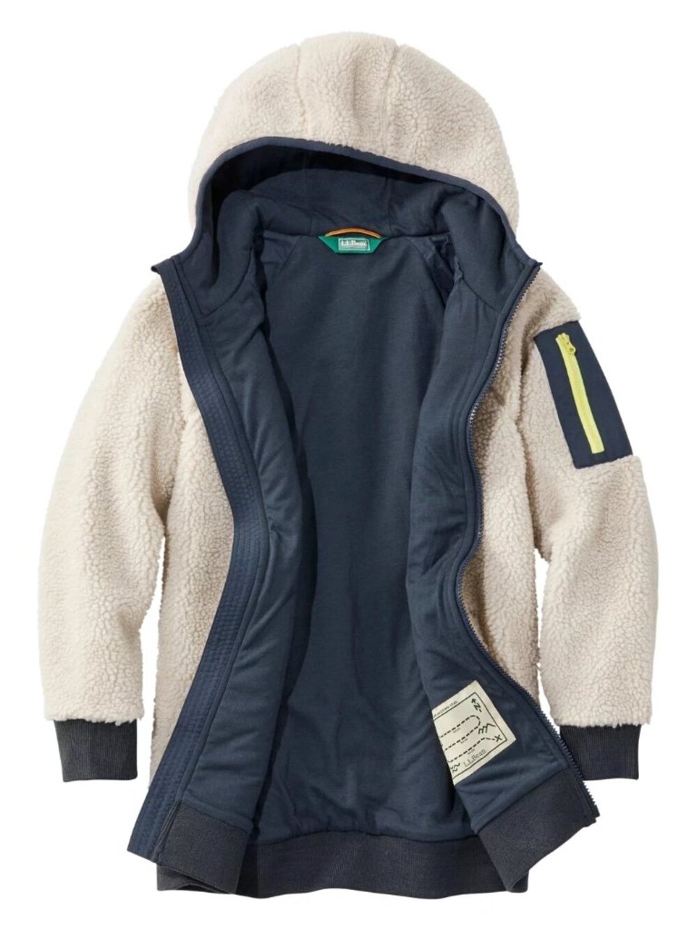 LL Bean Kids Sherpa Fleece Long Coat Jacket Youth XL 18 Teddy Hooded Full Zip